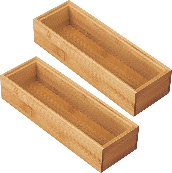 mDesign Wooden Bamboo Office Drawer Organizer Box Tray 2 Pack