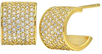 Crislu Women's Gold Plated 925 Sterling Silver Round Clear Pave Cubic Zirconia Hoop Earrings