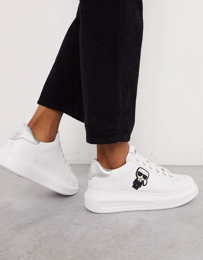 karl lagerfeld white leather platform sole trainers with black trim