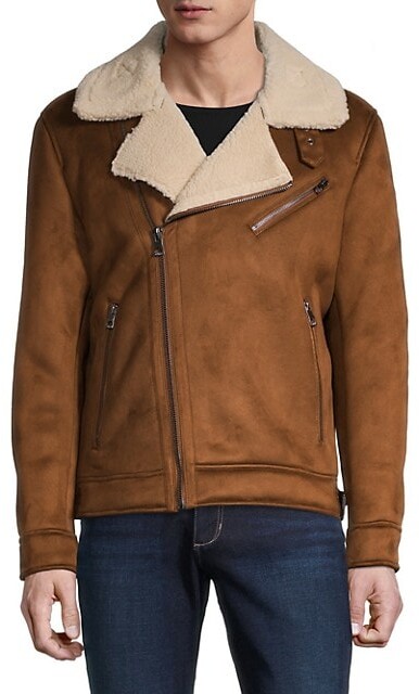 mens guess faux shearling overcoat