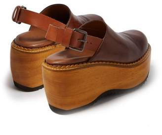 Marni Leather And Wood Slingback Clog Sandals - Womens - Dark Tan