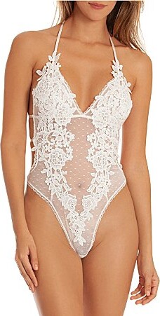 Jonquil Magnolia Lace Mesh Dot Halter Neck Teddy