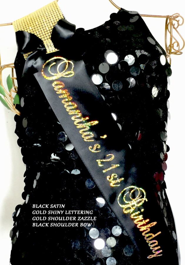 Birthday Sash, 21, 25, 30, 35, 40, 50, 60, 75, Sweet 16 Party Sash -Glitter, Shoulder Zazzle & Matching Bow By Sashanation