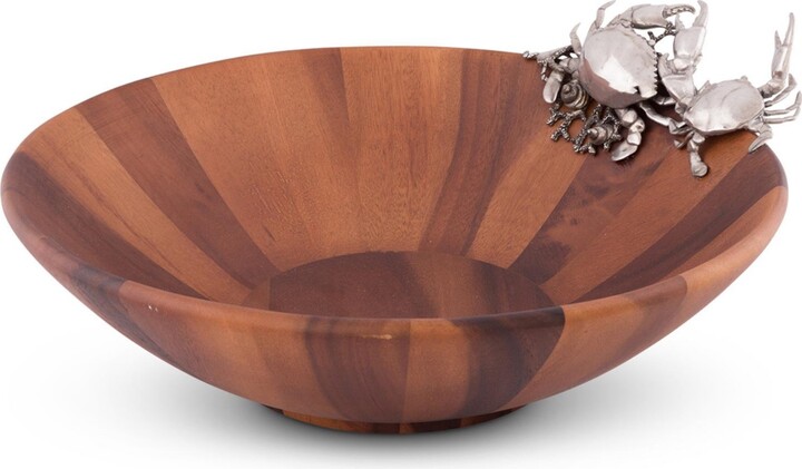Vagabond House Wood Salad Serving Bowl with Pewter Crab