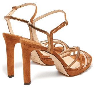 Jimmy Choo Lilah 100 Crossover-strap Suede Sandals - Tan Gold
