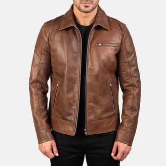 The Jacket Maker Lavendard Brown Leather Biker Jacket