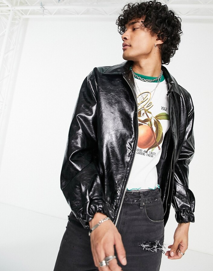 Mennace bomber jacket in black with vinyl effect ShopStyle