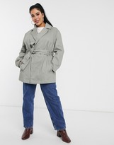 Thumbnail for your product : ASOS DESIGN Curve canvas belted shacket in grey