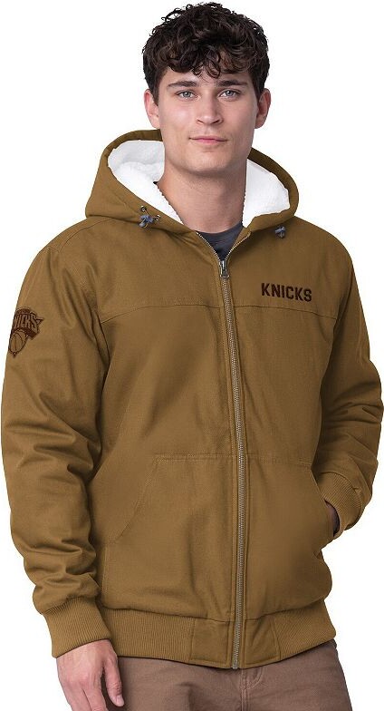 Men's G-III Sports by Carl Banks Tan New York Knicks Build Up Heavy Duck Canvas Full-Zip Hoodie