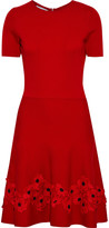 Thumbnail for your product : Oscar de la Renta Fluted Floral-appliqued Wool Dress