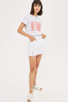 Topshop TALL Lace Up Denim Mini Skirt