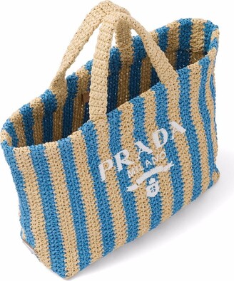 Prada Logo-Embroidered Straw Tote Bag