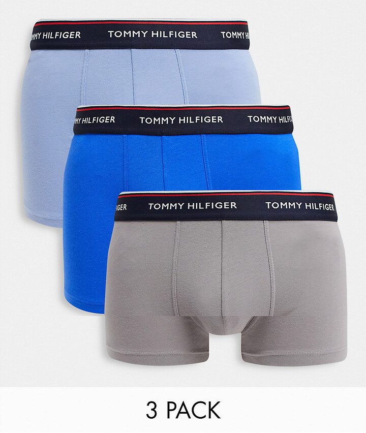 Tommy Hilfiger 3 pack trunks in blue/gray/light blue - ShopStyle Boxers