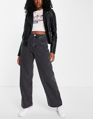 Monki Thea cotton baggy straight leg jeans in black - BLACK - ShopStyle