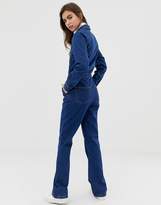 Thumbnail for your product : ASOS Design DESIGN flare boilersuit with patch pockets in midwash blue