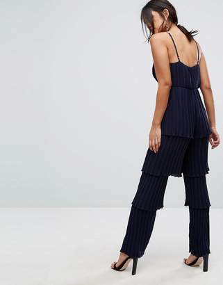 Missguided Pleated Ruffle Tiered Jumpsuit