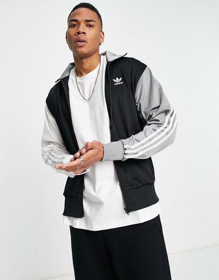 adidas 3 stripe track jacket in blocked black - ShopStyle