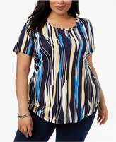 Thumbnail for your product : JM Collection Plus Size Printed-Stripe Top, Created for Macy's