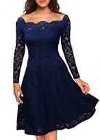 Thumbnail for your product : Anxihanee Women's Vintage Floral Lace Boat Neck Wedding Party Cocktail Formal Swing Dress (S, )