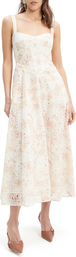 Bardot Lilah Floral Eyelet Embroidered Corset Midi Dress