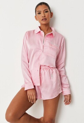 Oprechtheid partij Missie Missguided Playboy X Pink Satin Shirt Short Pajama Set - ShopStyle