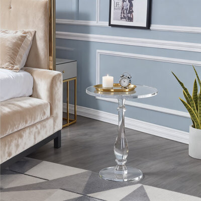 Rosdorf Park Modern Acrylic End Table With Clear Round Top And Solid Post Small Side Table And Nightstand For Living Room Bedroom And Lobby