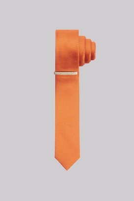 Moss Bros Orange Skinny Tie With Tie Pin