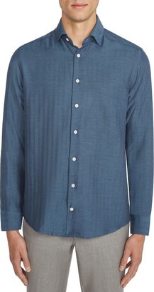 Jack Victor Glen Herringbone Cotton & Cashmere Button-Up Shirt