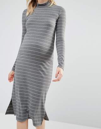 Mama Licious Mama.licious Mamalicious Striped Jersey Bodycon Dress With High Neck