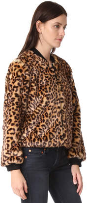 Splendid Leopard Faux Fur Bomber Jacket