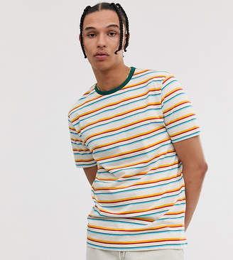 ASOS DESIGN Tall organic cotton relaxed t-shirt with rainbow stripe and contrast neck