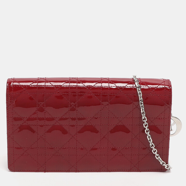 Christian Dior Lady Red Cannage Patent Leather Clutch