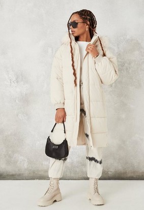 Missguided Beige Faux Fur Hooded Longline Oversized Puffer Jacket -  ShopStyle