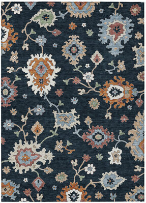 HomeRoots 10' X 14' Blue Floral Washable Indoor Outdoor Area Rug