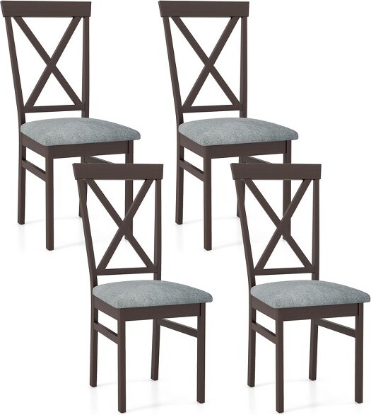 Costway CostwayModernDiningChairsSetof4w/RubberWoodFrameHollowedBackrestforKitchen