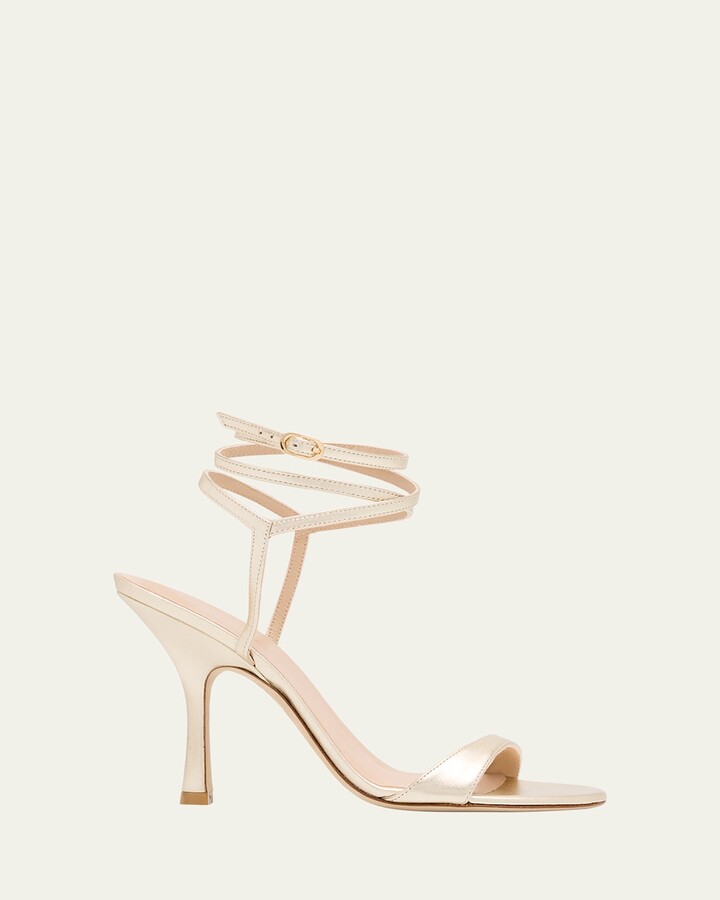 Stuart Weitzman Nudist Metallic Leather Stiletto Wrap Sandals