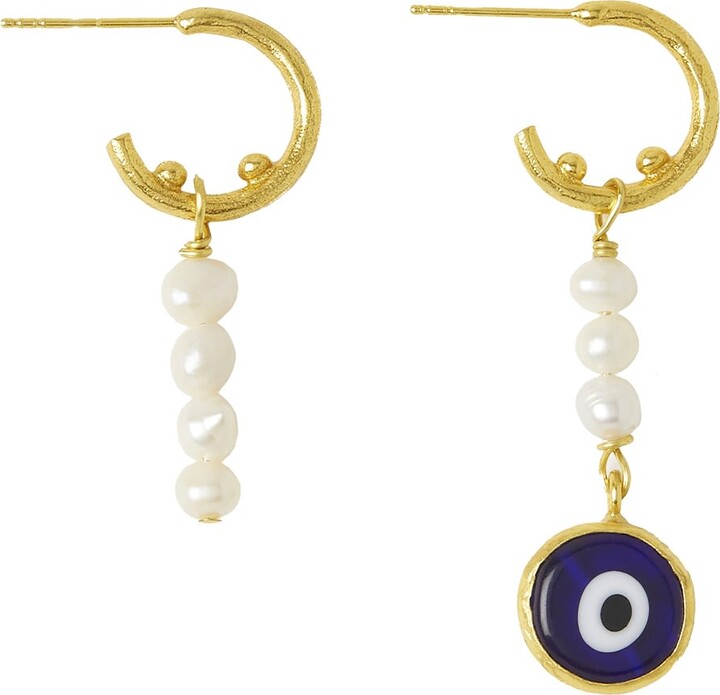 Ottoman Hands Women's Blue / White Ariana Navy Evil Eye And Pearl