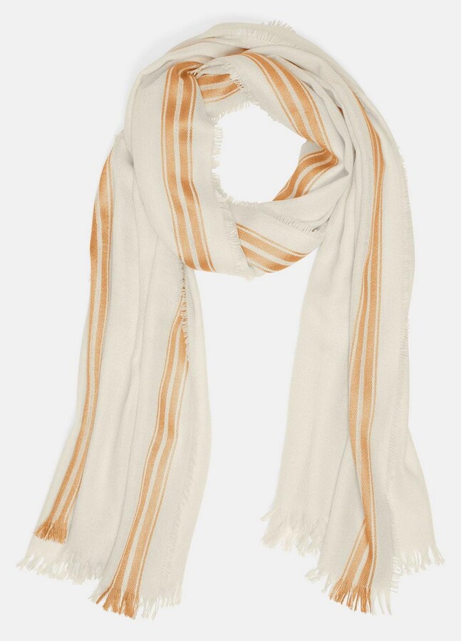 Vince Border-Stripe Cashmere-Silk Satin Twill Scarf