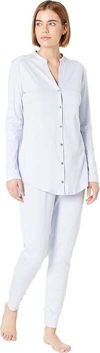 Hanro Pure Essence Long Sleeve Pajama Set Women's Pajama Sets Blue Glow : XS, Cotton