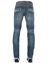 Thumbnail for your product : Balmain 18cm Washed Cotton Denim Biker Jeans