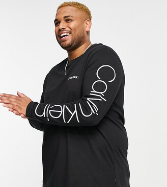 Calvin Klein Big & Tall arm logo long sleeve t-shirt in black - ShopStyle