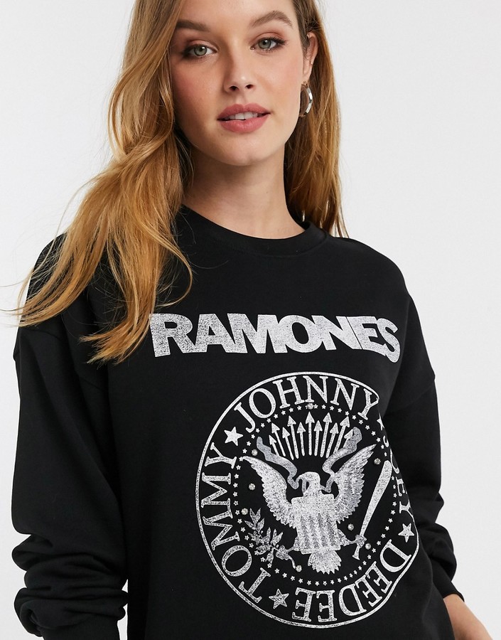 Stradivarius Ramones sweatshirt in black