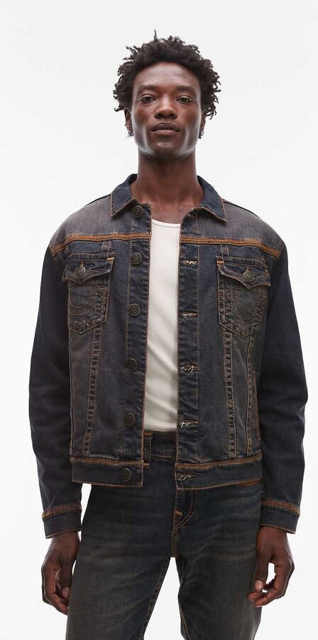 True Religion super flatlock denim trucker jacket in dark indigo wash - part of a set