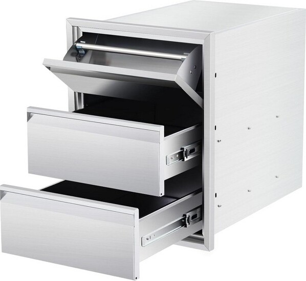 DobleePy 16Wx21Hx23DInchOutdoorKitchenStainlessSteelDoubleAccessDrawerswithPaperTowelHolderComboforBBQIslandorGrillStation