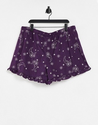 ASOS DESIGN Curve exclusive mix & match tarot frill pajama shorts in purple