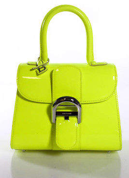 Delvaux Fluorescent Yellow Patent Leather Mini Brillant Satchel Handbag EVHB