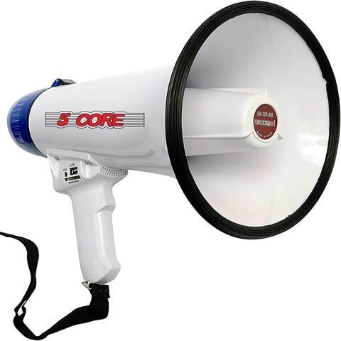 5 Core Inc. 5Core Megaphone Handheld Bullhorn Cheer Loudspeaker Bull Horn Speaker Megaphono Siren Sling Strap Portable 20R-USB WOB