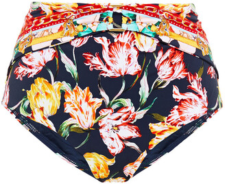 Jets Galleria Ruched Floral-print High-rise Bikini Briefs