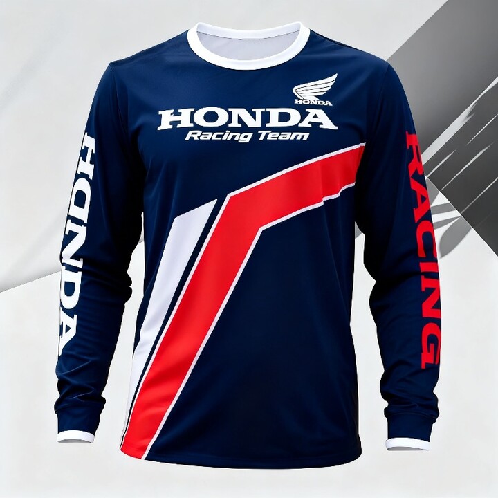Honda Quick Dry Motorcycle Jersey For Men Long Sleeve Breathable Riding T-Shirt For Dirt Bike Off Road Racing Use Motor Cycle