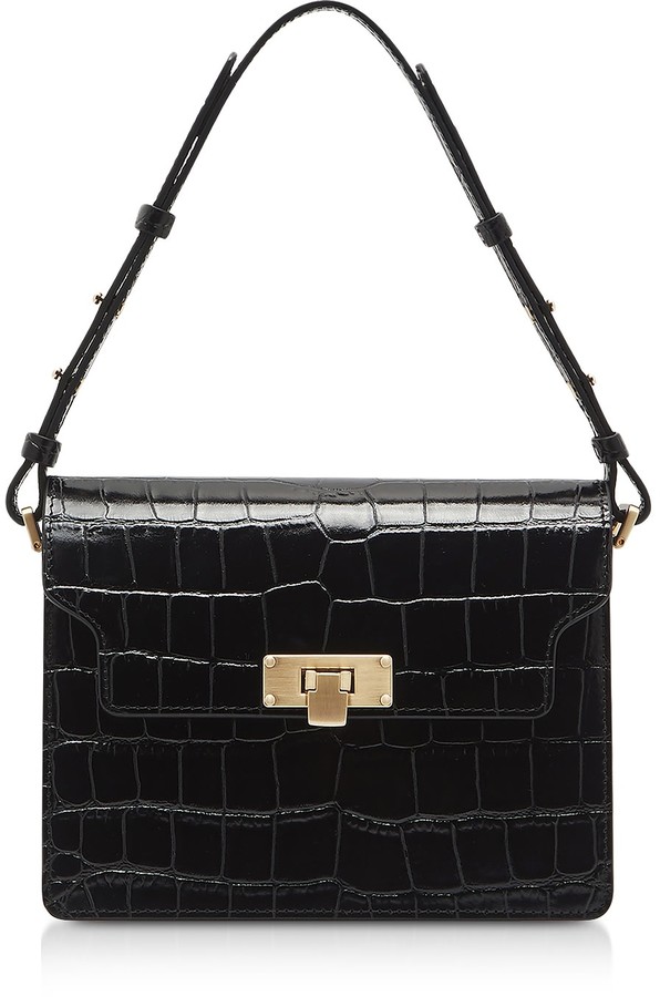 Marge Sherwood Black Croco Embossed Leather Vintage Brick Shoulder Bag ...